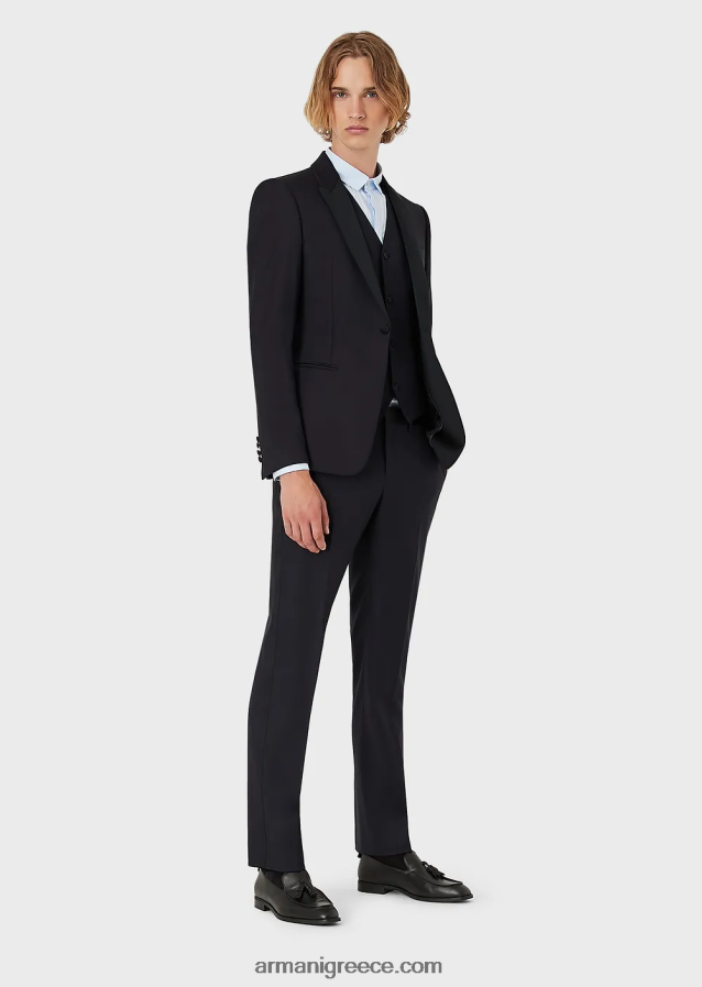 άνδρες Armani μονόστομο, πενιέ παρθένο μάλλινο μπουφάν 4046R61047 ναυτικό μπλε