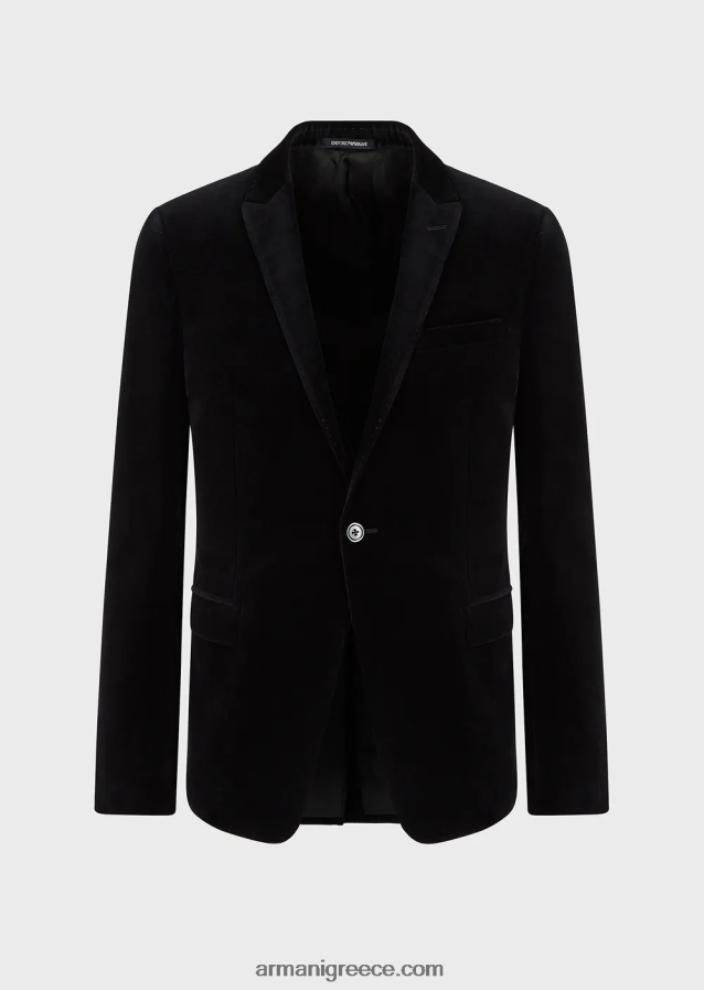 άνδρες Armani μονόπλευρο σακάκι σε βελούδο 4046R61048 μαύρος