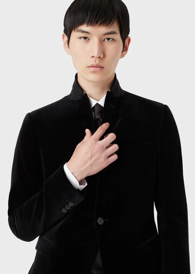 άνδρες Armani μονόπλευρο σακάκι σε βελούδο 4046R61048 μαύρος