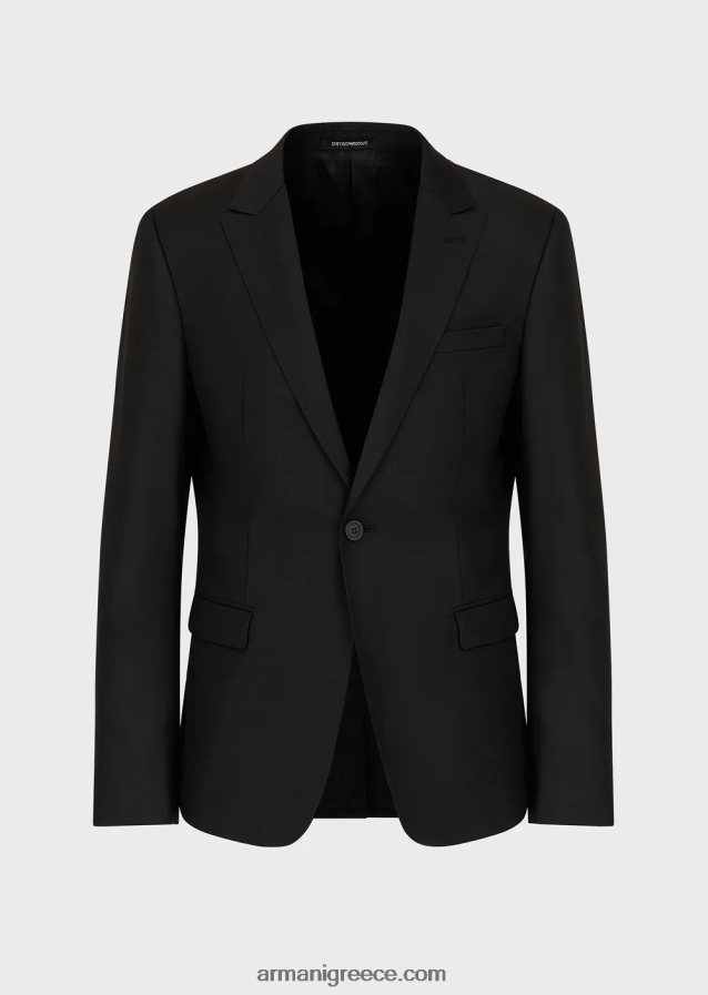 άνδρες Armani μονόστομο, παρθένο μάλλινο σακάκι 4046R61049 μαύρος
