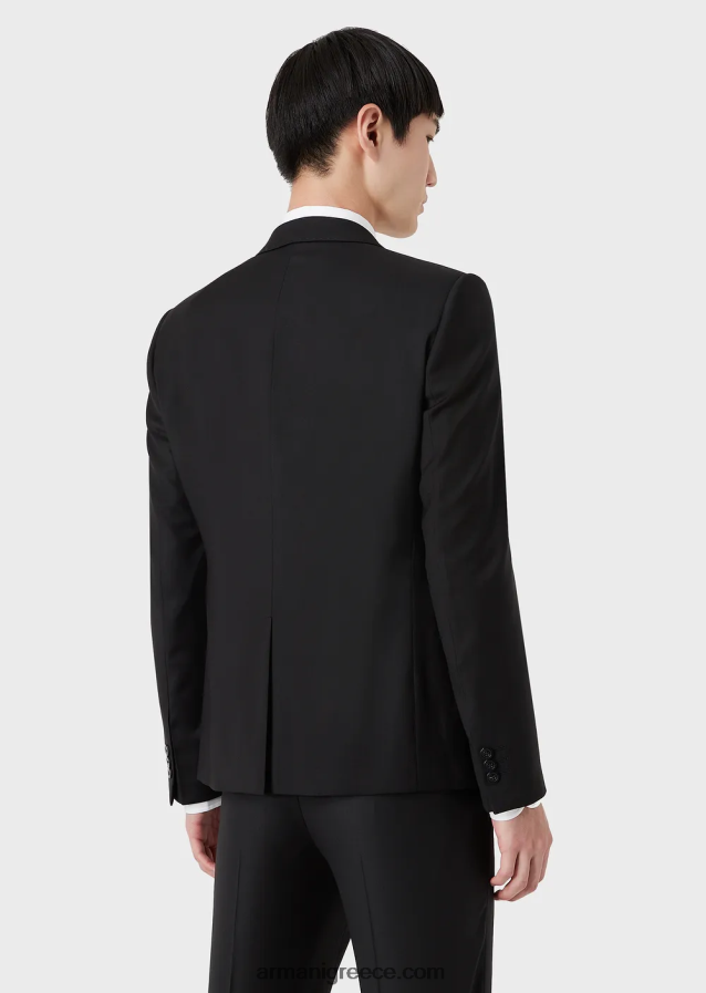 άνδρες Armani μονόστομο, παρθένο μάλλινο σακάκι 4046R61049 μαύρος