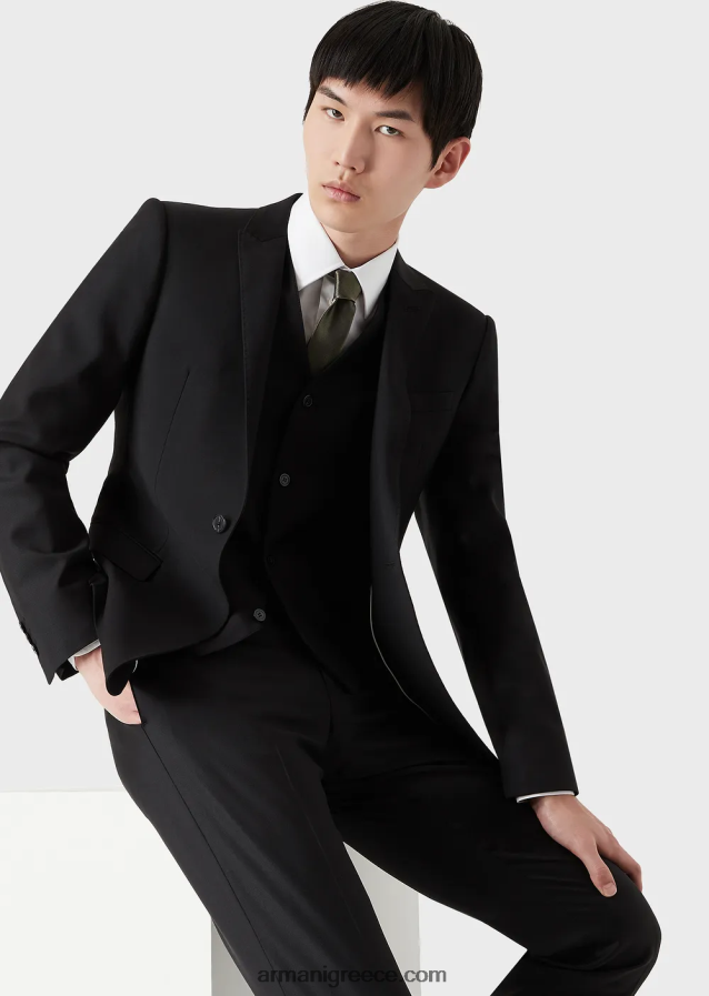 άνδρες Armani μονόστομο, παρθένο μάλλινο σακάκι 4046R61049 μαύρος