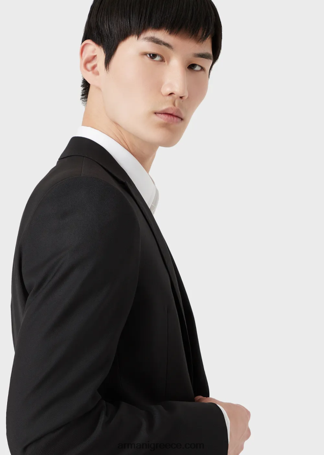 άνδρες Armani μονόστομο, παρθένο μάλλινο σακάκι 4046R61049 μαύρος