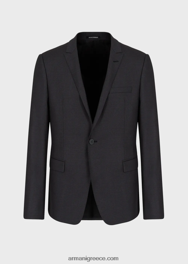 άνδρες Armani μονόστομο, παρθένο μάλλινο σακάκι 4046R61050 γκρί