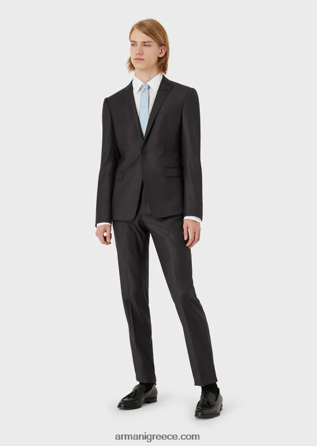άνδρες Armani μονόστομο, παρθένο μάλλινο σακάκι 4046R61050 γκρί