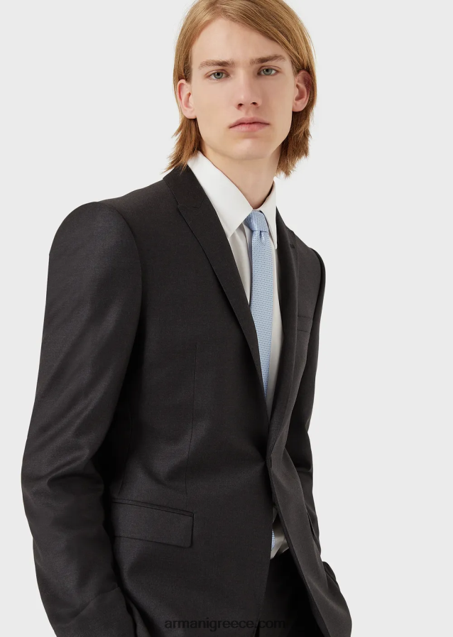 άνδρες Armani μονόστομο, παρθένο μάλλινο σακάκι 4046R61050 γκρί