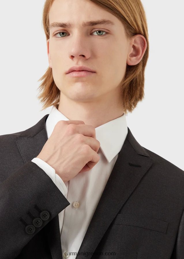 άνδρες Armani μονόστομο, παρθένο μάλλινο σακάκι 4046R61050 γκρί