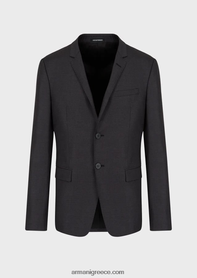 άνδρες Armani μονόστομο, πενιέ παρθένο μάλλινο μπουφάν 4046R61051 γκρί