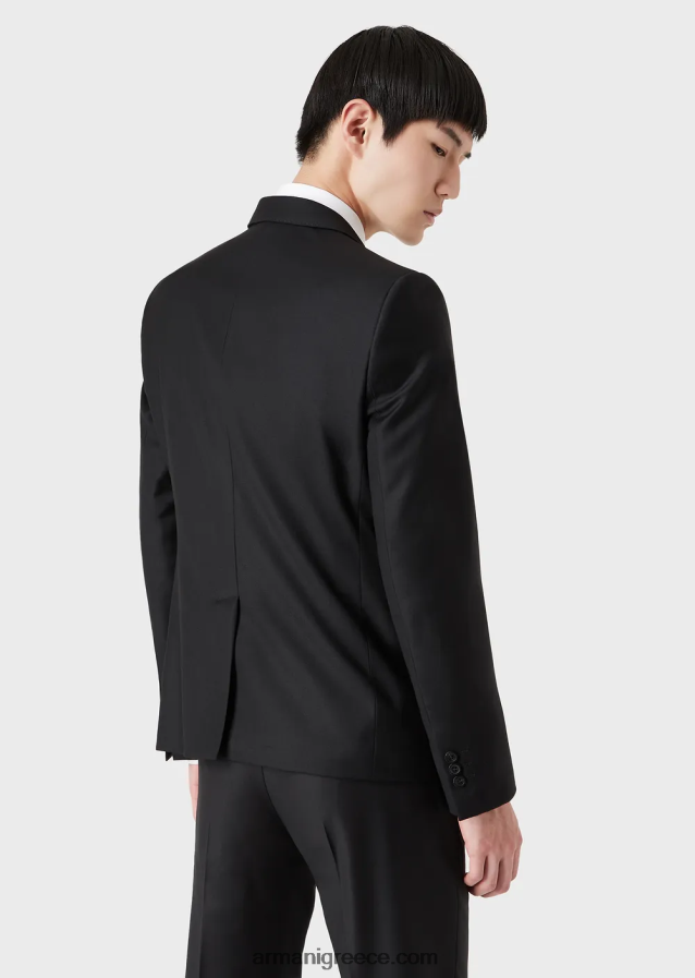 άνδρες Armani μονόστομο, πενιέ παρθένο μάλλινο μπουφάν 4046R61051 γκρί