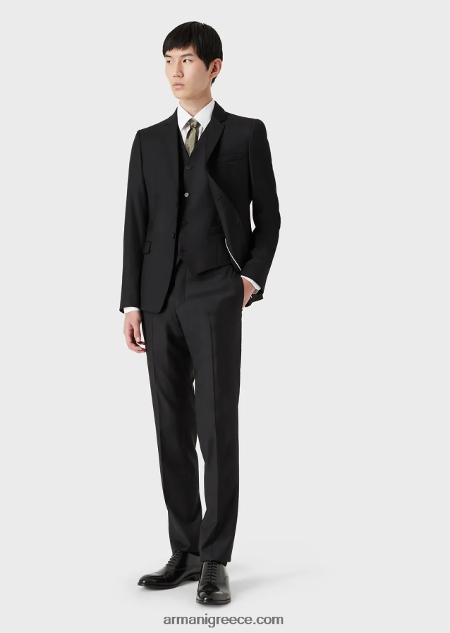 άνδρες Armani μονόστομο, πενιέ παρθένο μάλλινο μπουφάν 4046R61051 γκρί