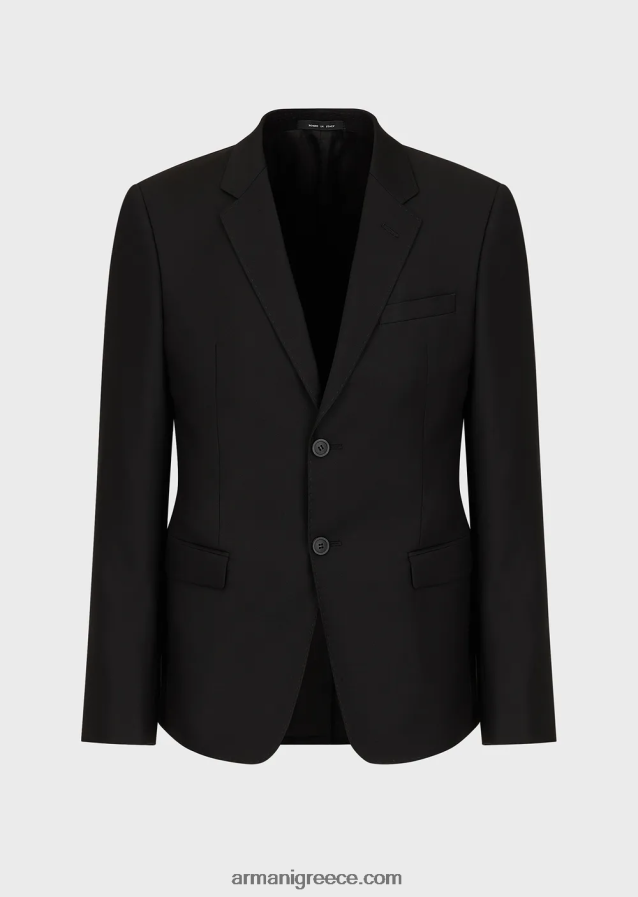 άνδρες Armani μονόστομο, πενιέ παρθένο μάλλινο μπουφάν 4046R61052 μαύρος