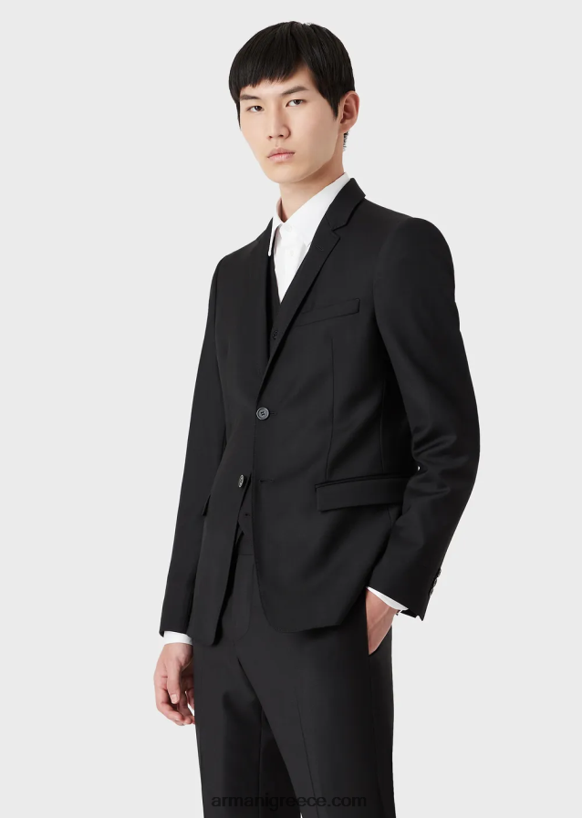 άνδρες Armani μονόστομο, πενιέ παρθένο μάλλινο μπουφάν 4046R61052 μαύρος