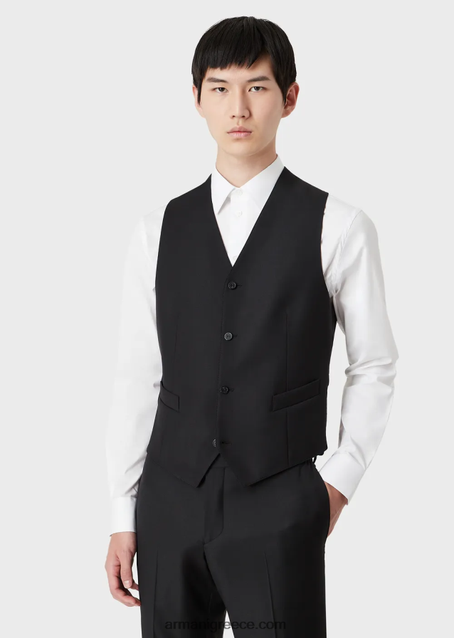 άνδρες Armani μονόστομο, πενιέ παρθένο μάλλινο γιλέκο 4046R61055