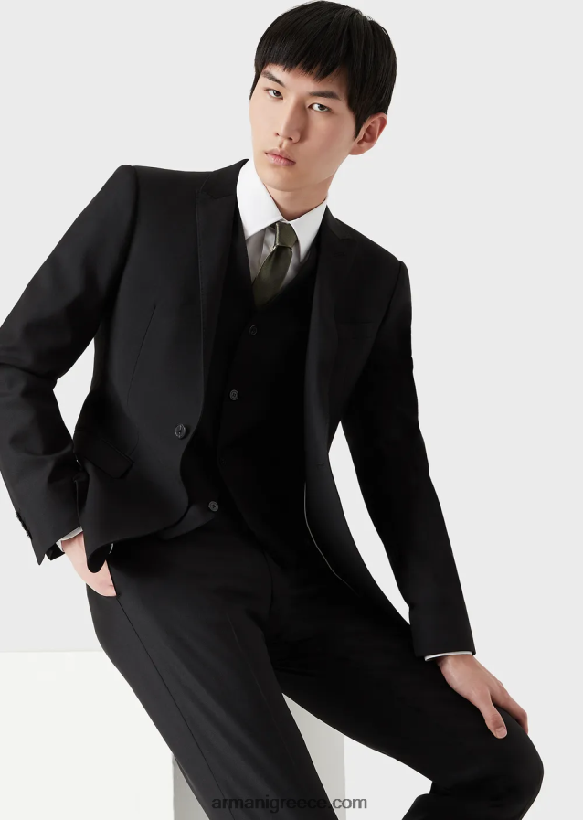 άνδρες Armani μονόστομο, πενιέ παρθένο μάλλινο γιλέκο 4046R61055