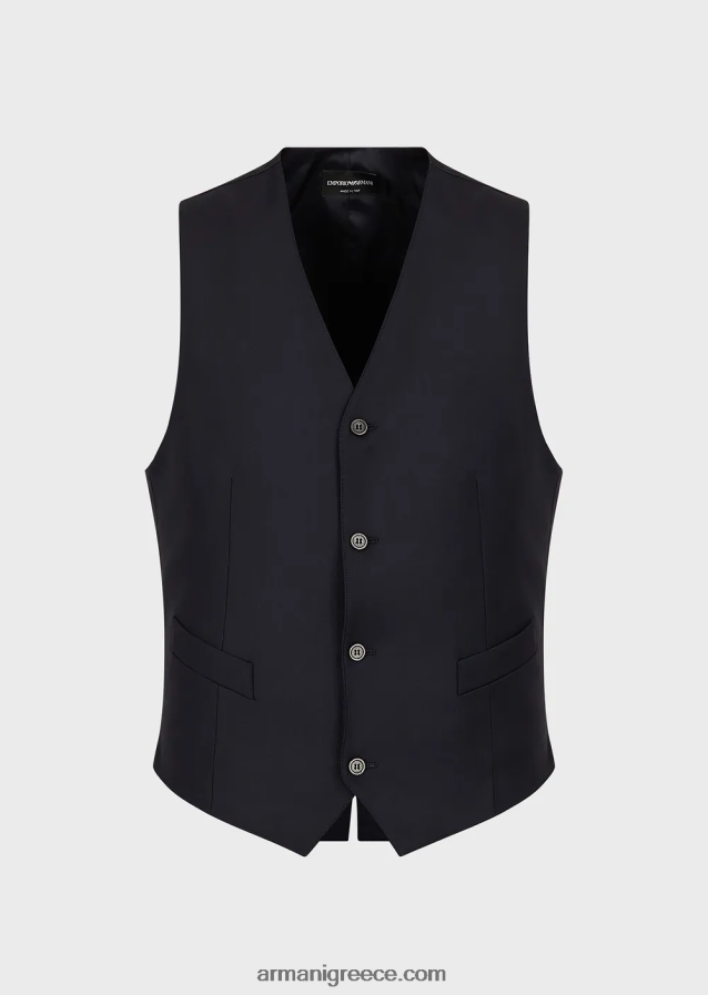 άνδρες Armani μονόστομο, πενιέ παρθένο μάλλινο γιλέκο 4046R61056 ναυτικό μπλε