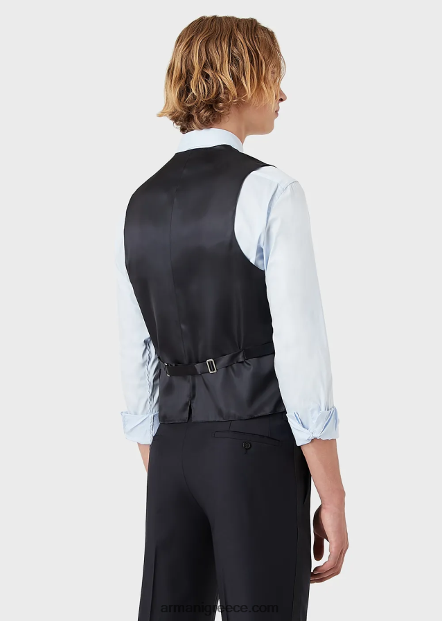 άνδρες Armani μονόστομο, πενιέ παρθένο μάλλινο γιλέκο 4046R61056 ναυτικό μπλε