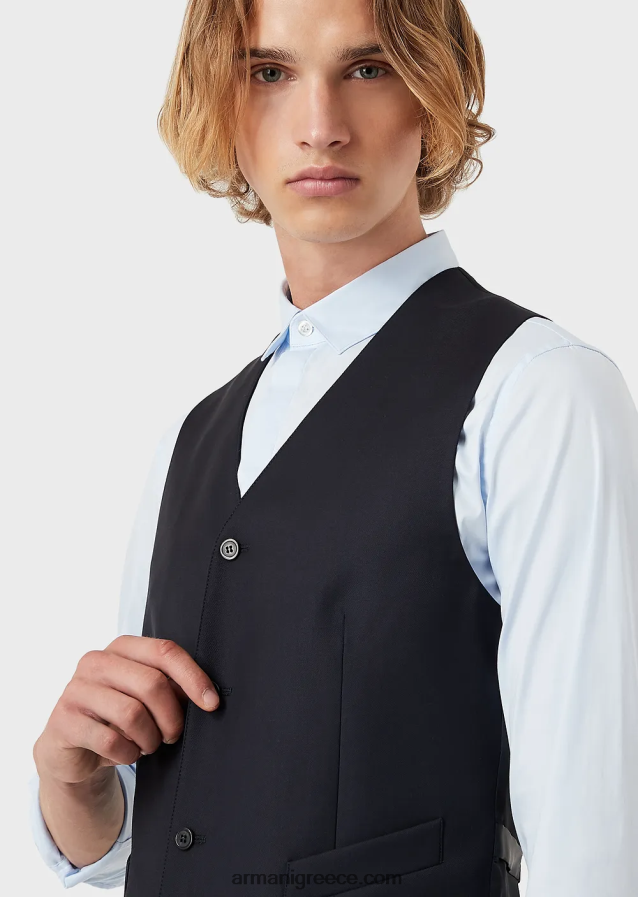 άνδρες Armani μονόστομο, πενιέ παρθένο μάλλινο γιλέκο 4046R61056 ναυτικό μπλε