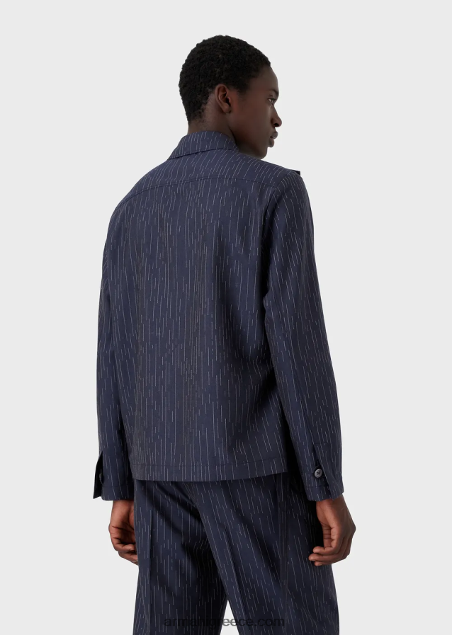 άνδρες Armani Fil coupe ριγέ τζιν μπουφάν υφασμάτινο πουκάμισο με κλείσιμο 4046R61035 ναυτικό μπλε