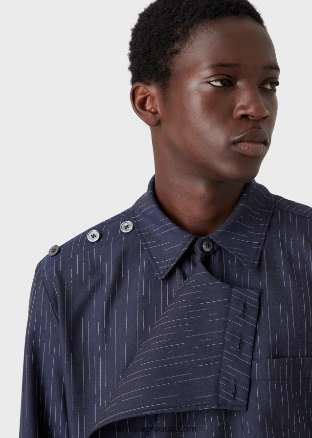 άνδρες Armani Fil coupe ριγέ τζιν μπουφάν υφασμάτινο πουκάμισο με κλείσιμο 4046R61035 ναυτικό μπλε