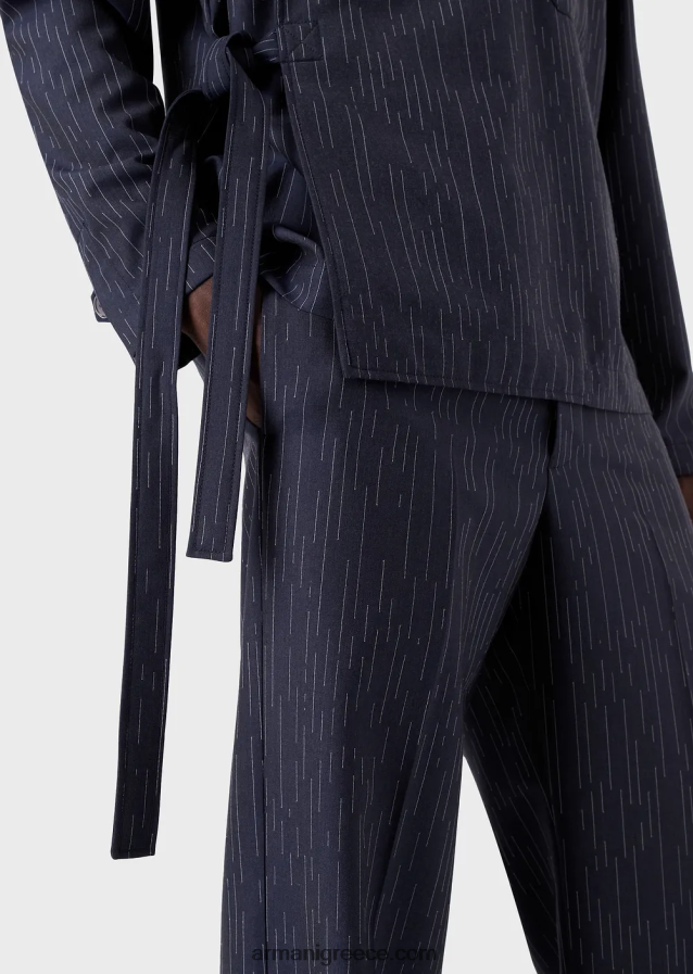 άνδρες Armani Fil coupe ριγέ τζιν μπουφάν υφασμάτινο πουκάμισο με κλείσιμο 4046R61035 ναυτικό μπλε