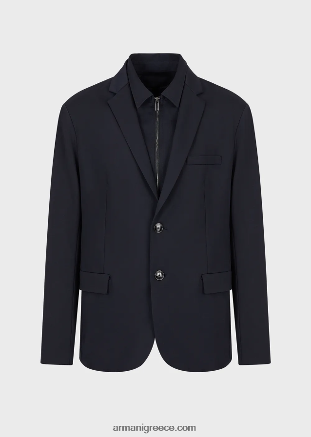 άνδρες Armani Μπλέιζερ lyocell-blend με αποσπώμενο εσωτερικό πάνελ 4046R61011 ναυτικό μπλε