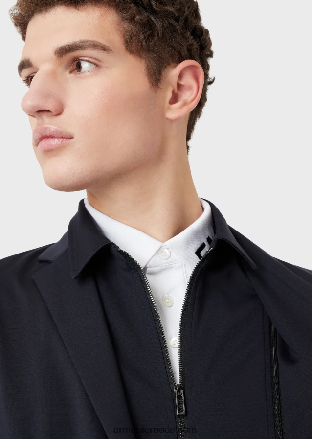 άνδρες Armani Μπλέιζερ lyocell-blend με αποσπώμενο εσωτερικό πάνελ 4046R61011 ναυτικό μπλε