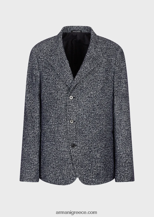 άνδρες Armani Μπουφάν nehru με γιακά από ύφασμα με εμπριμέ πλέγμα 4046R61037 μπλε