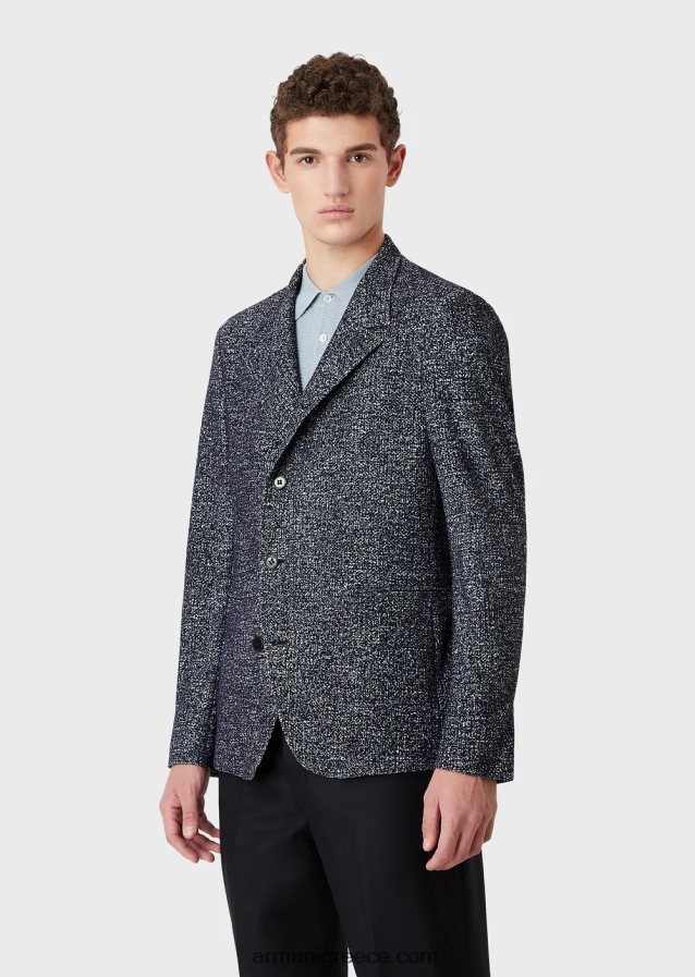 άνδρες Armani Μπουφάν nehru με γιακά από ύφασμα με εμπριμέ πλέγμα 4046R61037 μπλε