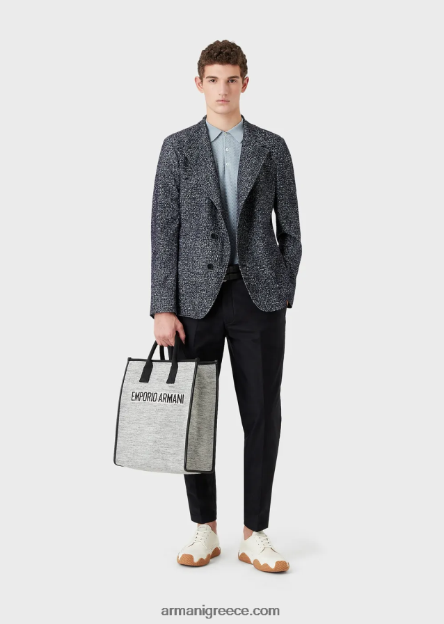 άνδρες Armani Μπουφάν nehru με γιακά από ύφασμα με εμπριμέ πλέγμα 4046R61037 μπλε