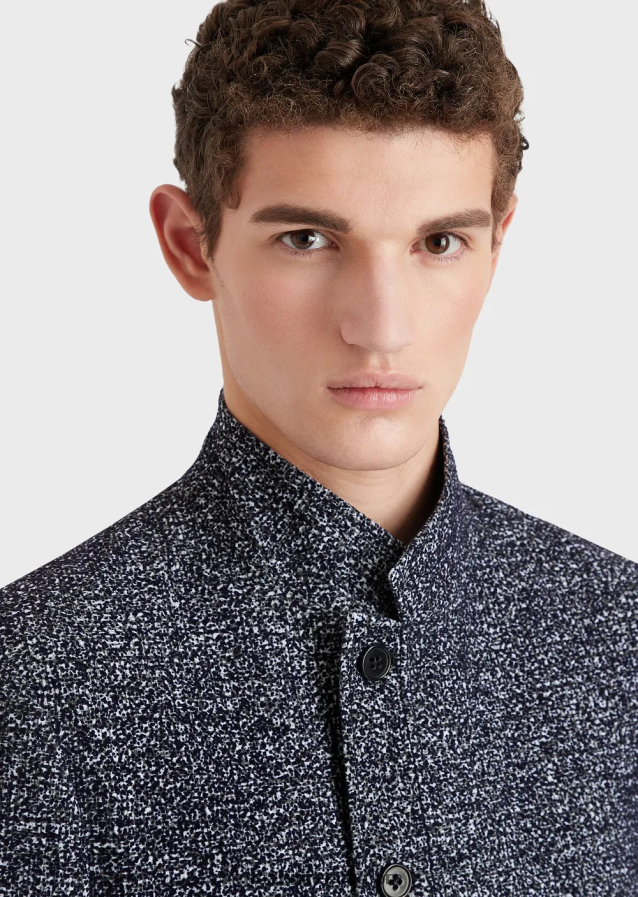 άνδρες Armani Μπουφάν nehru με γιακά από ύφασμα με εμπριμέ πλέγμα 4046R61037 μπλε