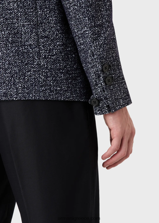 άνδρες Armani Μπουφάν nehru με γιακά από ύφασμα με εμπριμέ πλέγμα 4046R61037 μπλε