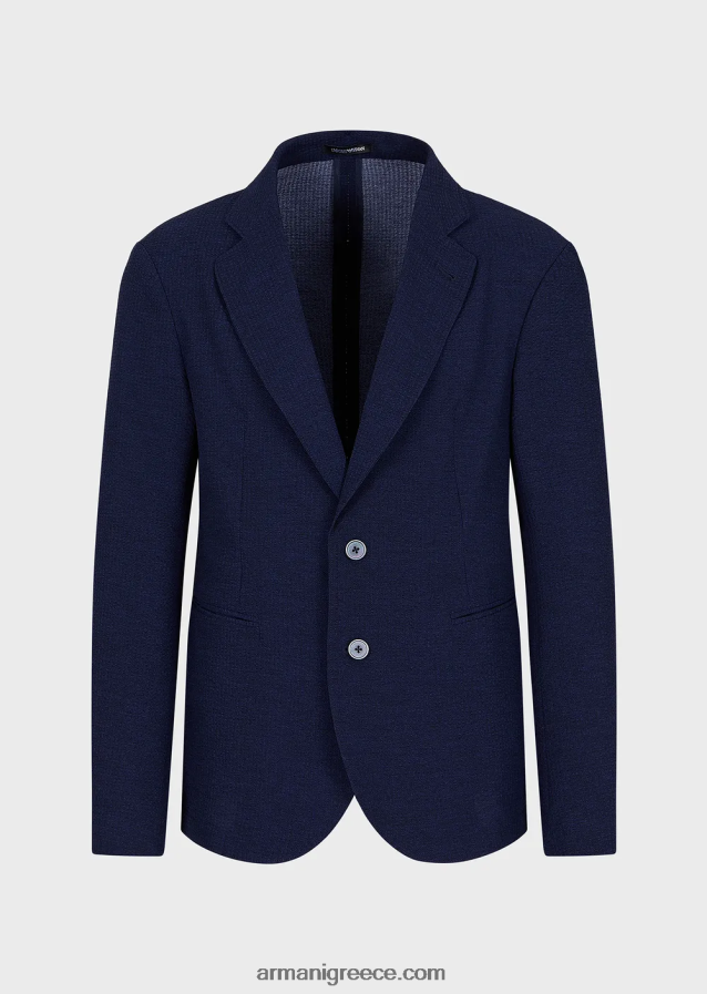 άνδρες Armani εμπριμέ τεχνική seersucker μονόπλευρο μπουφάν 4046R61019 μεσάνυχτα μπλε