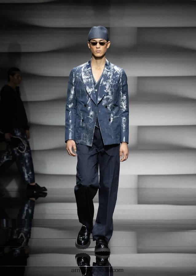 άνδρες Armani σακάκι διπλό σε ζακάρ toile de jouy 4046R61027 πρότυπο