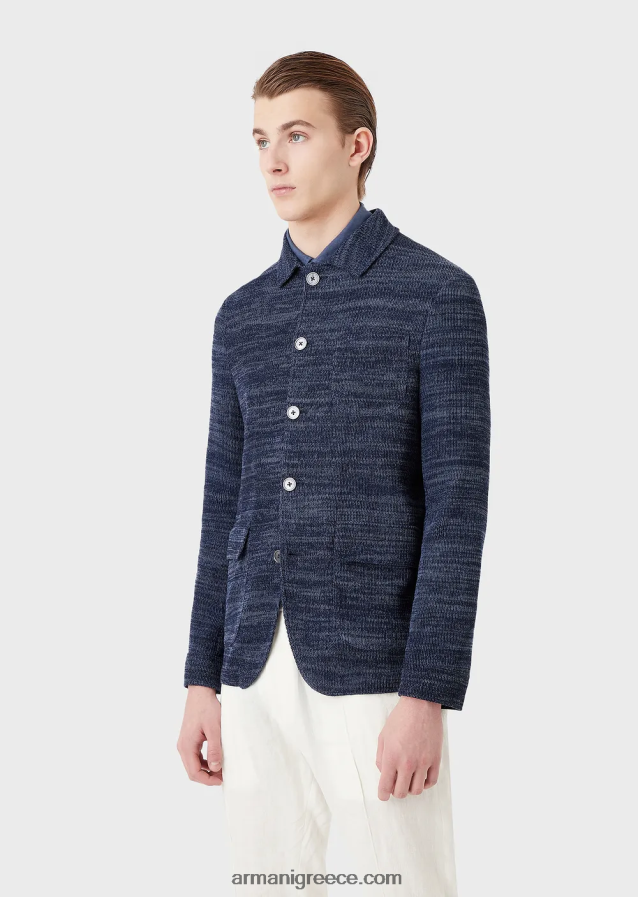 άνδρες Armani μπουφάν tricot με μπροστινές τσέπες 4046R61034 μπλε