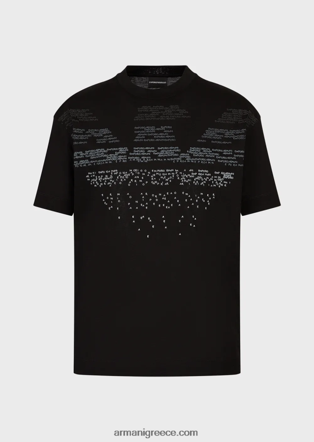 άνδρες Armani τζέρσεϊ μπλουζάκι με λαστιχένια γράμματα μεγάλος αετός 4046R61603 μαύρος