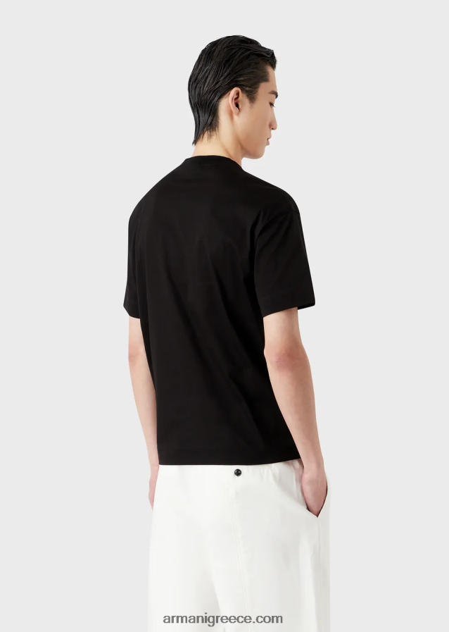 άνδρες Armani τζέρσεϊ μπλουζάκι με λαστιχένια γράμματα μεγάλος αετός 4046R61603 μαύρος