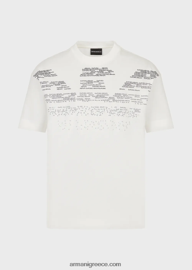 άνδρες Armani τζέρσεϊ μπλουζάκι με λαστιχένια γράμματα μεγάλος αετός 4046R61604 άσπρο