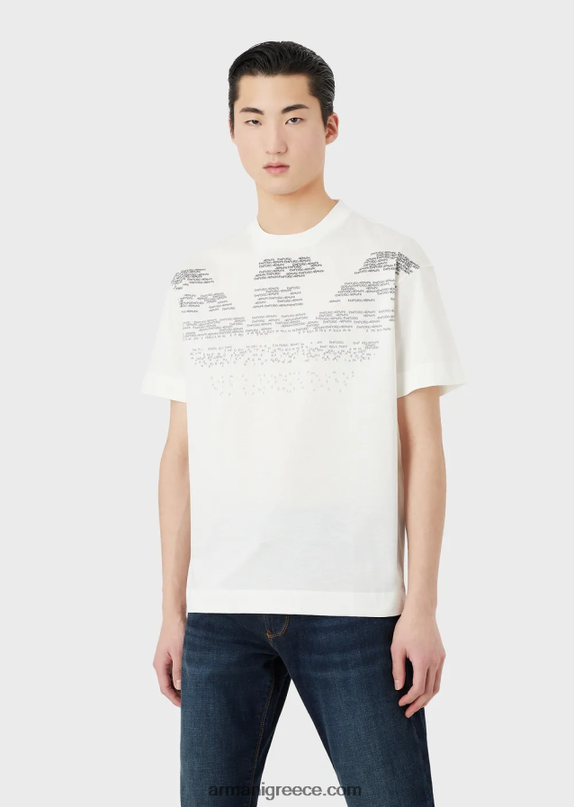 άνδρες Armani τζέρσεϊ μπλουζάκι με λαστιχένια γράμματα μεγάλος αετός 4046R61604 άσπρο