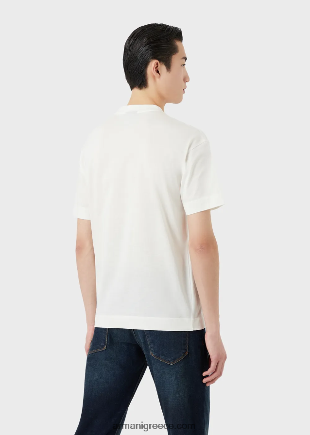 άνδρες Armani τζέρσεϊ μπλουζάκι με λαστιχένια γράμματα μεγάλος αετός 4046R61604 άσπρο