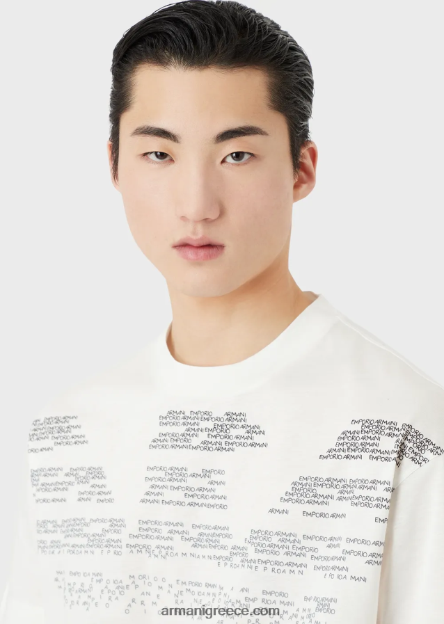 άνδρες Armani τζέρσεϊ μπλουζάκι με λαστιχένια γράμματα μεγάλος αετός 4046R61604 άσπρο