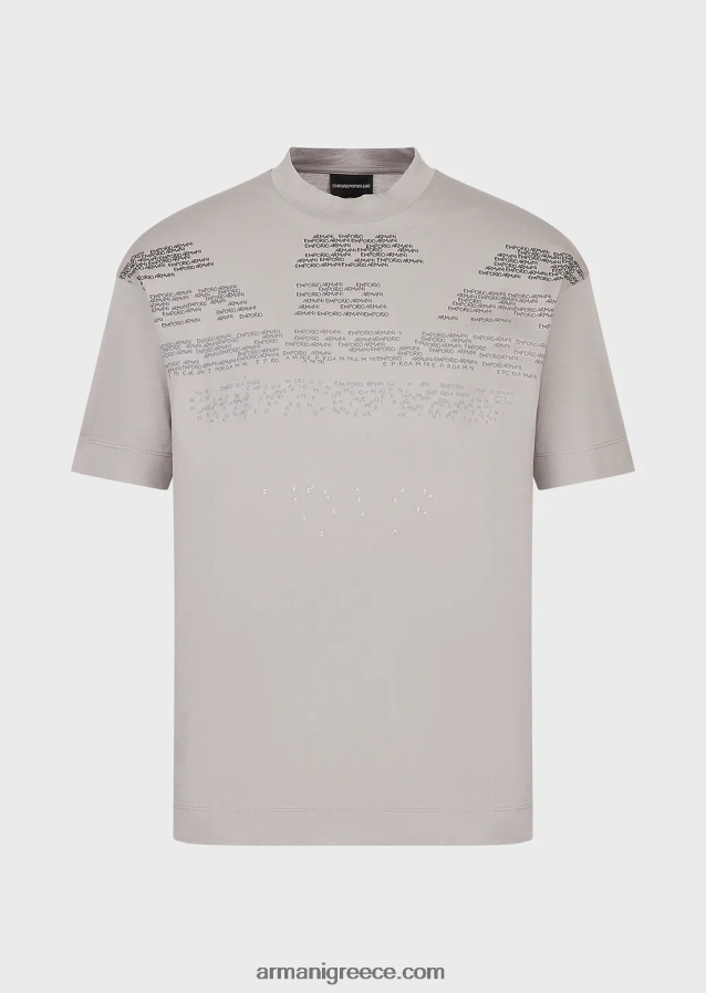 άνδρες Armani τζέρσεϊ μπλουζάκι με λαστιχένια γράμματα μεγάλος αετός 4046R61605 γκρί