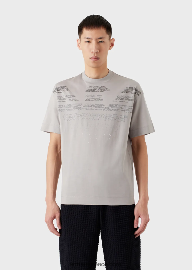 άνδρες Armani τζέρσεϊ μπλουζάκι με λαστιχένια γράμματα μεγάλος αετός 4046R61605 γκρί