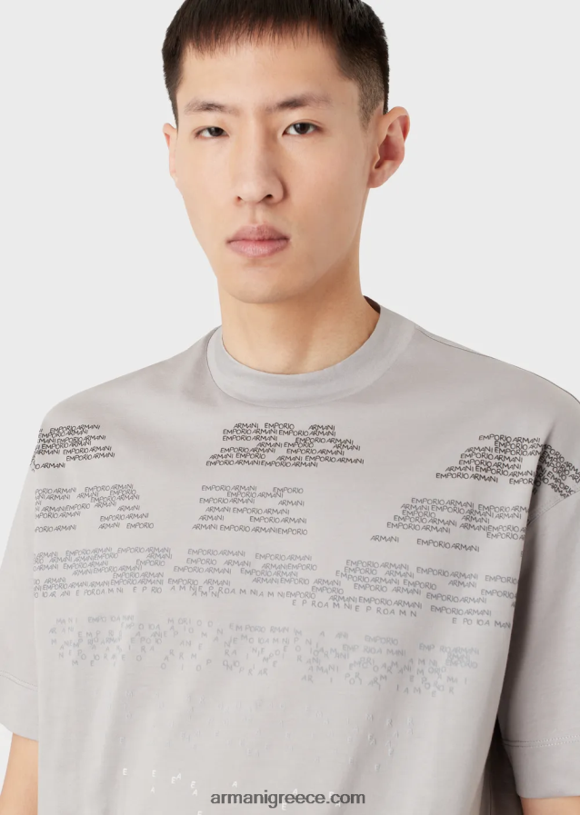 άνδρες Armani τζέρσεϊ μπλουζάκι με λαστιχένια γράμματα μεγάλος αετός 4046R61605 γκρί