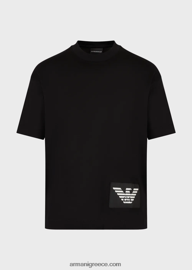 άνδρες Armani Μπλουζάκι μερσερίντ-ζέρσεϊ με μπάλωμα αετού σε αντίθεση 4046R61615 μαύρος