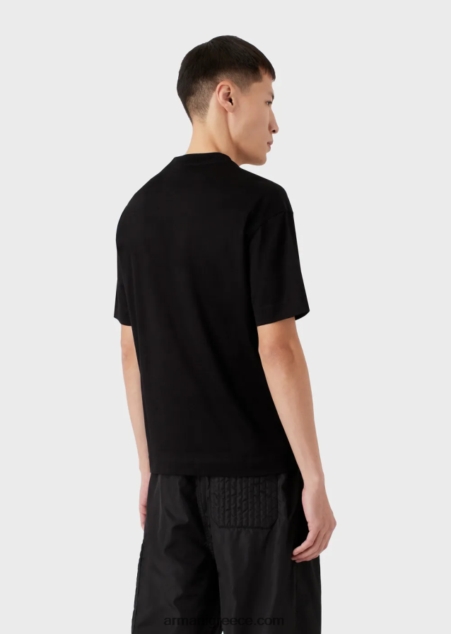 άνδρες Armani Μπλουζάκι μερσερίντ-ζέρσεϊ με μπάλωμα αετού σε αντίθεση 4046R61615 μαύρος