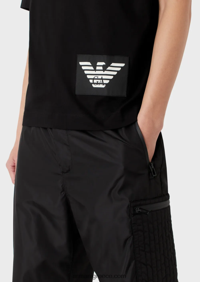 άνδρες Armani Μπλουζάκι μερσερίντ-ζέρσεϊ με μπάλωμα αετού σε αντίθεση 4046R61615 μαύρος