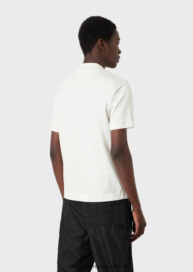 άνδρες Armani Μπλουζάκι μερσερίντ-ζέρσεϊ με μπάλωμα αετού σε αντίθεση 4046R61616 άσπρο