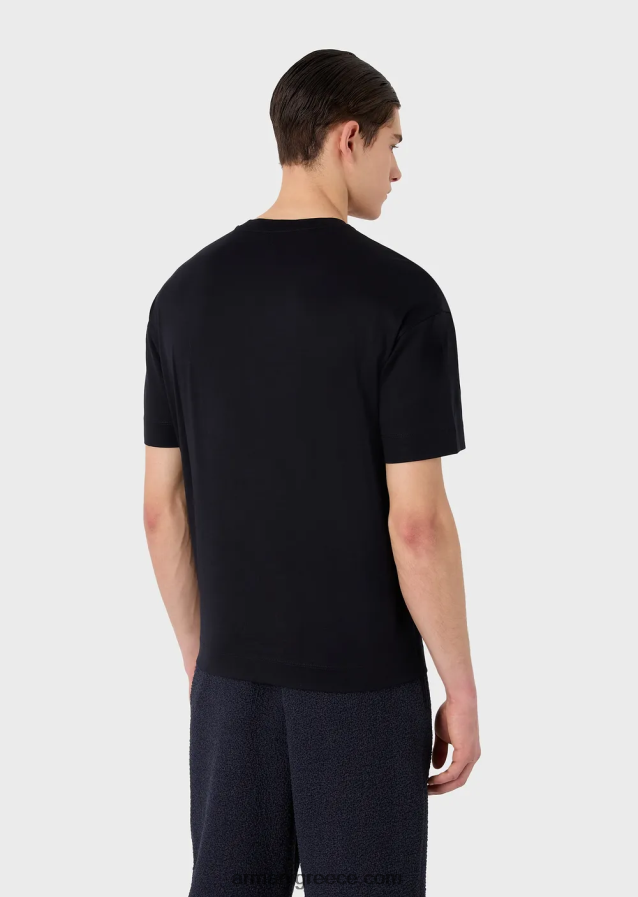 άνδρες Armani Μπλουζάκι ζέρσεϊ με σιλουέτα με κέντημα και μοτίβο υπογραφής 4046R61628 ναυτικό μπλε