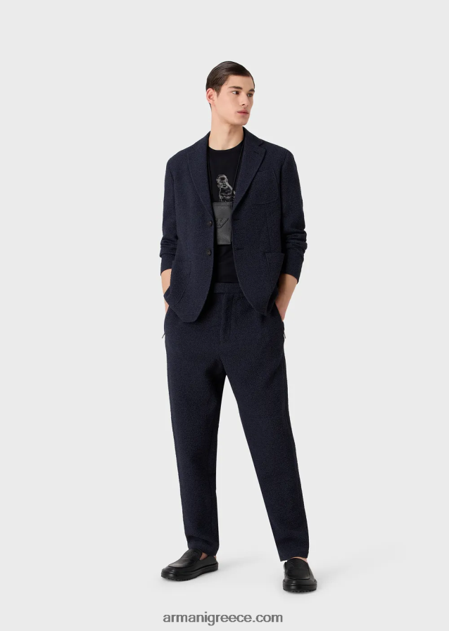 άνδρες Armani Μπλουζάκι ζέρσεϊ με σιλουέτα με κέντημα και μοτίβο υπογραφής 4046R61628 ναυτικό μπλε