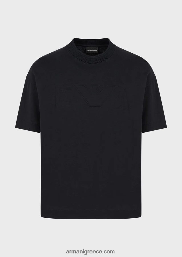 άνδρες Armani βαρύ μπλουζάκι ζέρσεϊ με υπερμεγέθη ανάγλυφο λογότυπο 4046R61633 ναυτικό μπλε